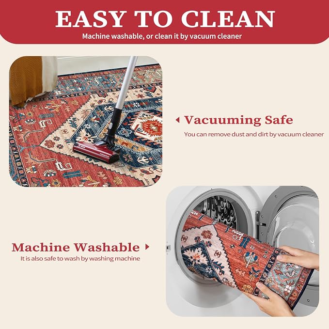 SERISSA Washable Rugs 8x10 Area Rugs, Large Non-Slip Boho Living Room Rust Rug - Image 4