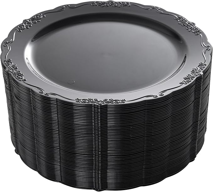 DaYammi 60PCS Black Plastic Plates, Heavy Duty Black Disposable Plates Premium by DaYammiwillaccompanyyou