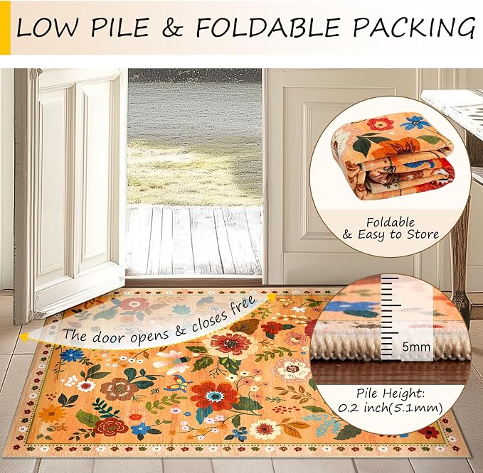 RELEANY Floral 2x3 Area Rugs Washable Print Boho Cute Carpet Non Slip Flower - Image 5
