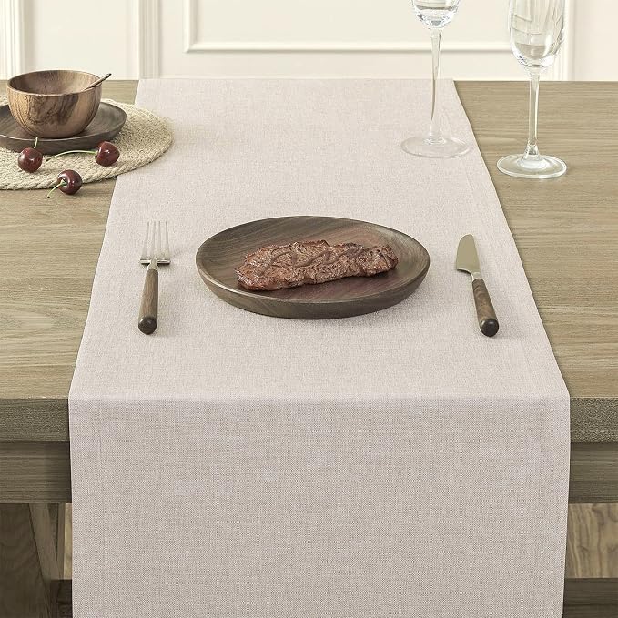 Basic Linen Style Table Runner, 14x72 Inch Light Tan | Mitered Corner Design - Image 5