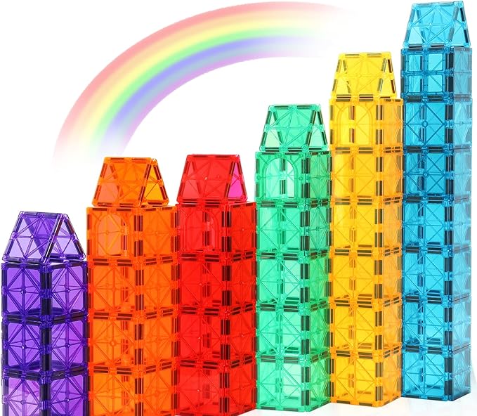 Gemmicc Magnetic Tiles, Magnet Toys Building Blocks for Kids, STEM Approved Educational Toys,Magnet Puzzles Stacking Blocks for Boys Girls,72 PCS Advanced Set