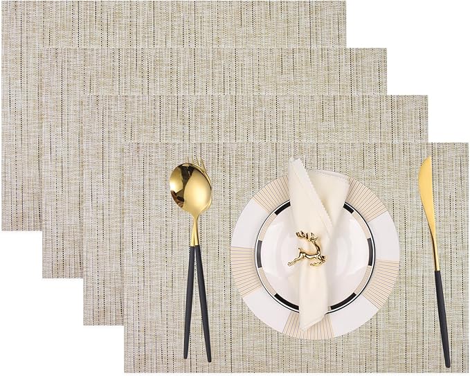 PIGCHCY Deep Beige Placemats Set of 4 Encryption Thickening Weave by PIGCHCY