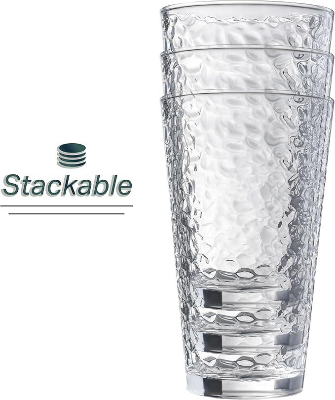 Le'raze Set of 10 Hammered Glass Cups, Dishwasher Safe, Freezer Safe, Non Slip - Image 4