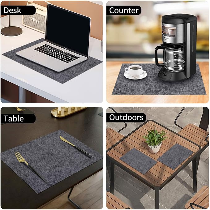 Faux Leather Heat Resistant Placemats 6 Packs, Waterproof Wipeable Dining PU - Image 9