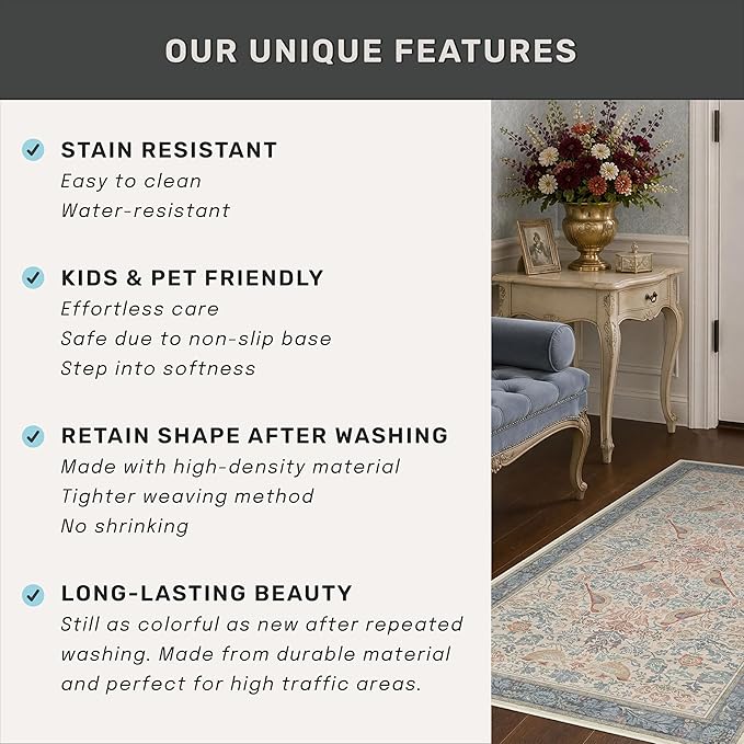 Red Blue Cream Vintage 2x6 Hallway Runner Rug - Image 6
