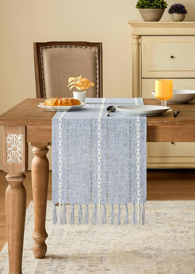 Hemstitched Farmhouse Table Runner, Cotton Linen Table Runners 90 Inches Long - Image 2