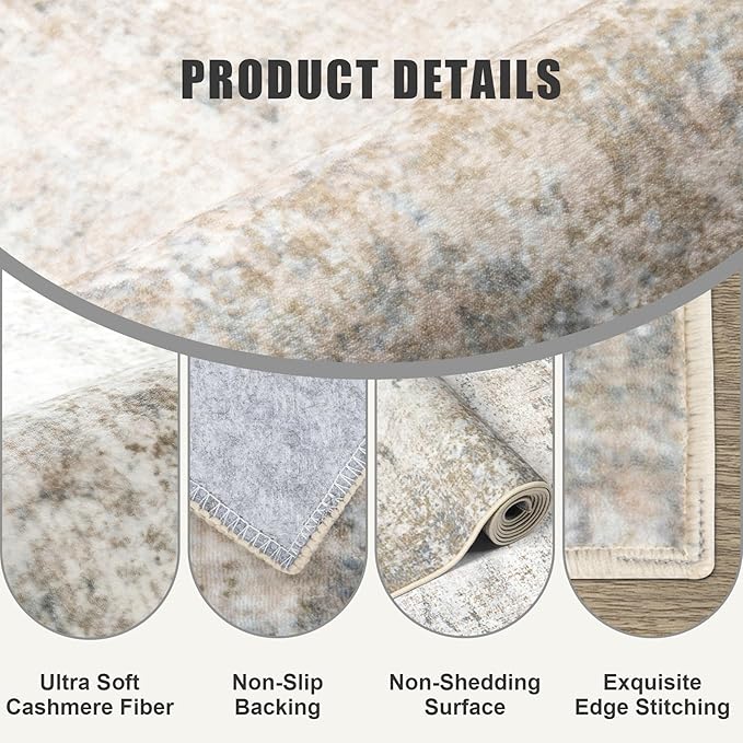 2'x6' Runner Rug Washable Rug: Modern Abstract Soft Thin Runner Rug Brown Grey - Image 6