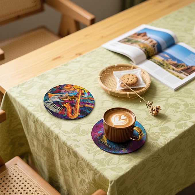 Musical Coasters Leather Round Drink Coasters 6 Pcs Set - Image 5