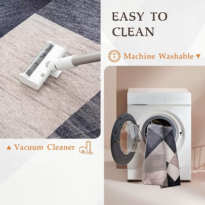 HOMFINE Washable Modern Area Rug - Geometry Style 4x6 Rugs for Living Room, Bedroom, Machine Washable Rug Soft Non Slip Non Shedding Area Rug - Green, 4'x6'