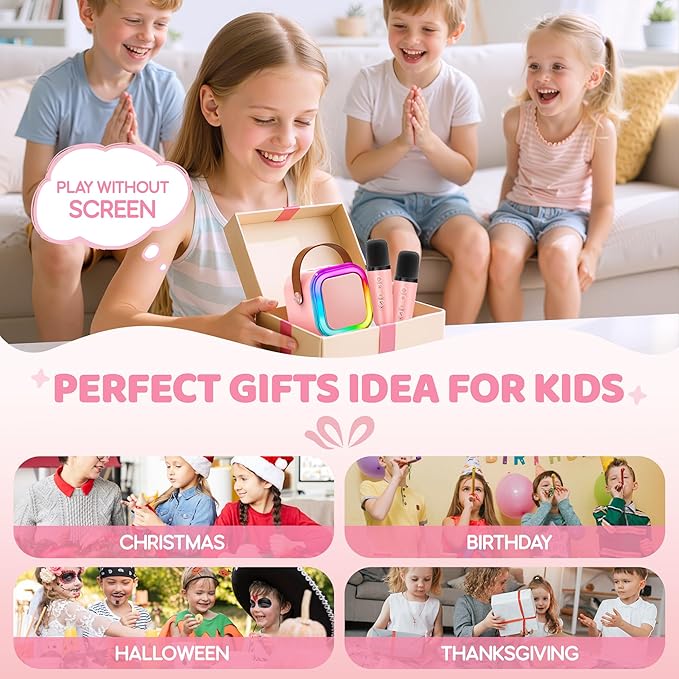 IROO Mini Karaoke Machine for Kids, 2025 TOP Toys Birthday Gifts Ideas for Girls Ages 4, 5, 6, 7, 8, 9, 10, 12+ Years Old, Portable MP3 Player with 2 Wireless Mics for Party