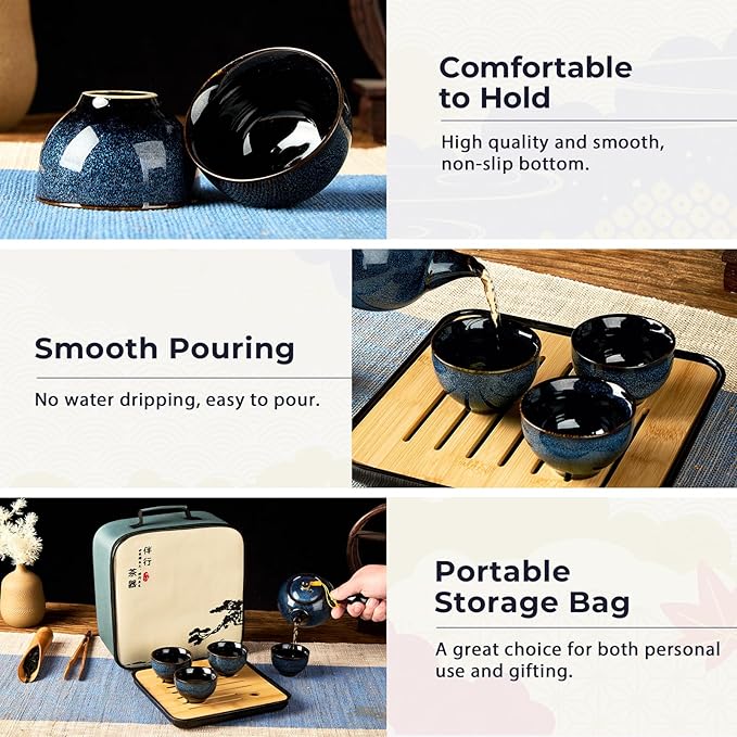 DUJUST Chinese Gongfu Tea Set, Kiln Altered Glaze Porcelain Tea Set - Image 4