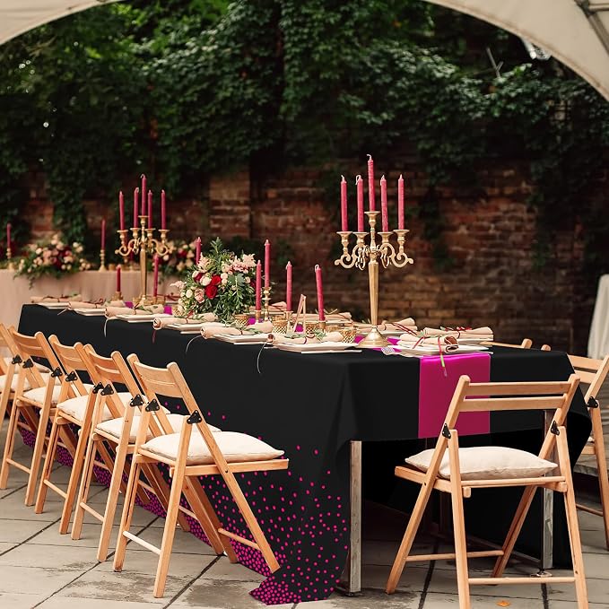 3Pcs Black Hot Pink Tablecloth Party Decorations, Plastic Black Table Cloth - Image 7