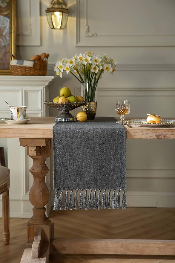 Graphite Grey Table Runners 36 Inches Long, Burlap Linen Style Rustic Farmhouse - Image 2
