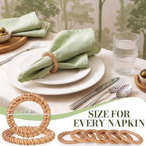 25 Pcs Boho Woven Rattan Napkin Rings Bulk Rustic Style Round Dining Table - Image 2
