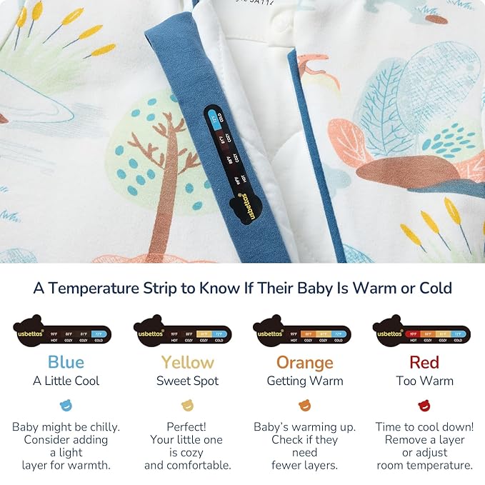 Baby Sleep Sack 3-6 Months, Cotton Detachable Long Sleeve Sleep Sack, 2.5 Tog Toddler Sleeping Sack with Temperature Strips, 2-Way Zipper Wearable Blankets for Newborns, Dinosaur