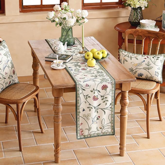 bilin gaier Designer French Linen Small Table Runner, Floral Pattern, Dining - Image 4