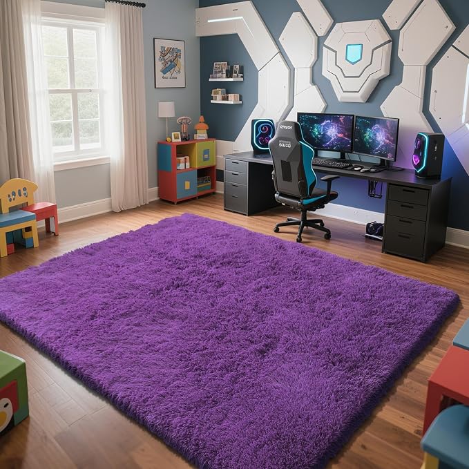 Purple Fluffy Rug Shag Area Rug, 9x12 Area Rugs - Image 2