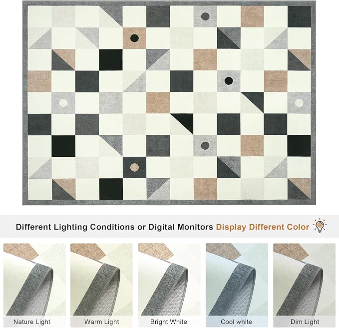 Terrug Grey and Beige Geometric Checkered Rug - Image 5
