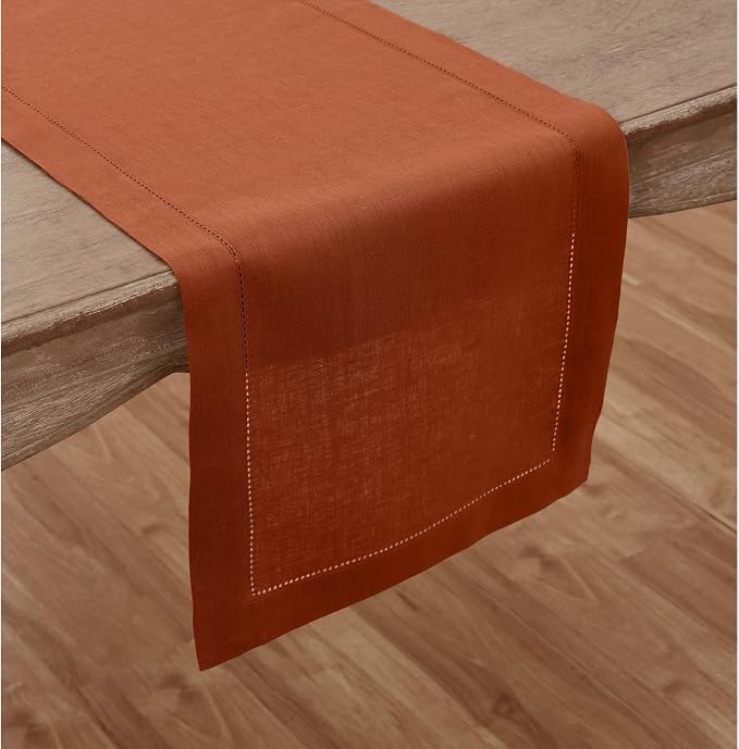 Solino Home 100% Pure Linen Table Runner Cinnamon Hemstitch, 14 x 60 in | - Image 2
