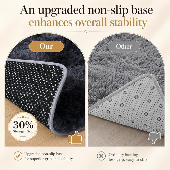 Area Rug for Living Room Bedroom: 9x12 Black Grey Soft Fluffy Shag Upgrade - Image 6
