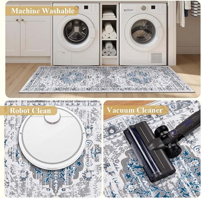 Ileading Kitchen Rugs Sets of 3 Non Slip Washable, Farmhouse Gray Kitchen Runner - Image 4