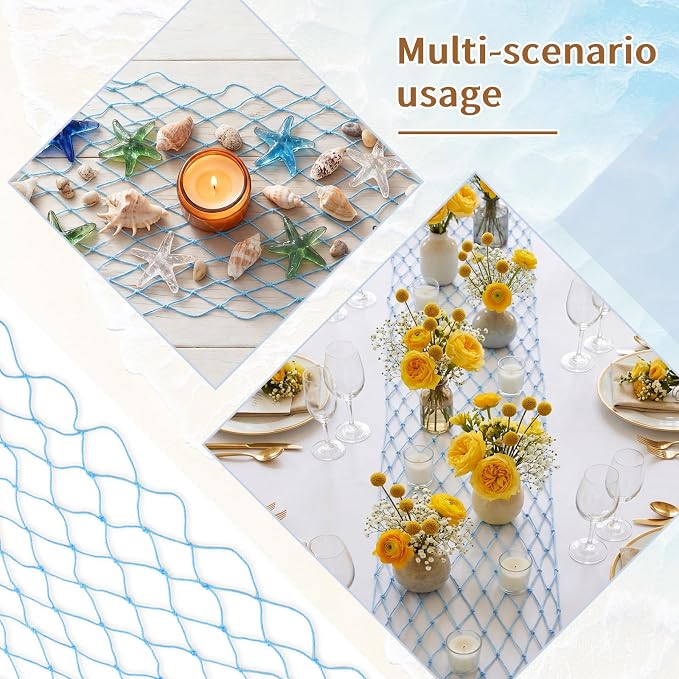 SATINIOR 3 Pcs 12 x 72'' Fishing Net Table Runner Party Decoration, Light Blue - Image 3