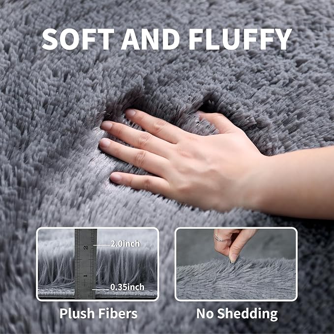 2x3 Grey Fluffy Shag Rug for Bedroom Soft Plush Fuzzy Washable Non Slip Carpet - Image 3