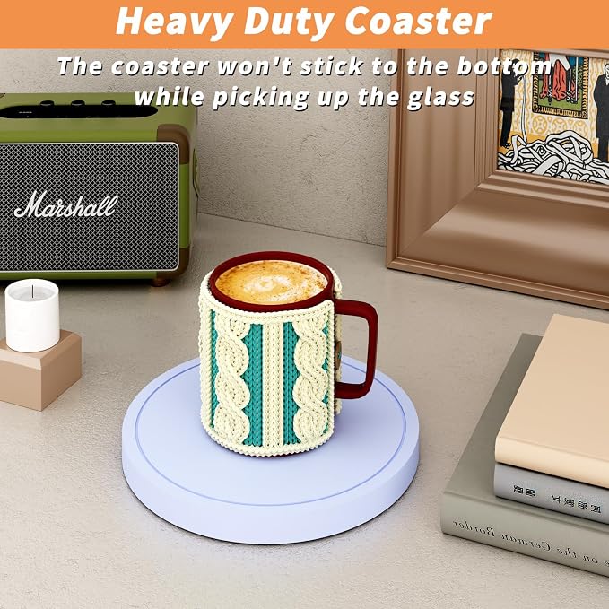 Azhou 6Pcs Drink Coaster with Holder, Baby Blue Absorbent Coasters - Image 4