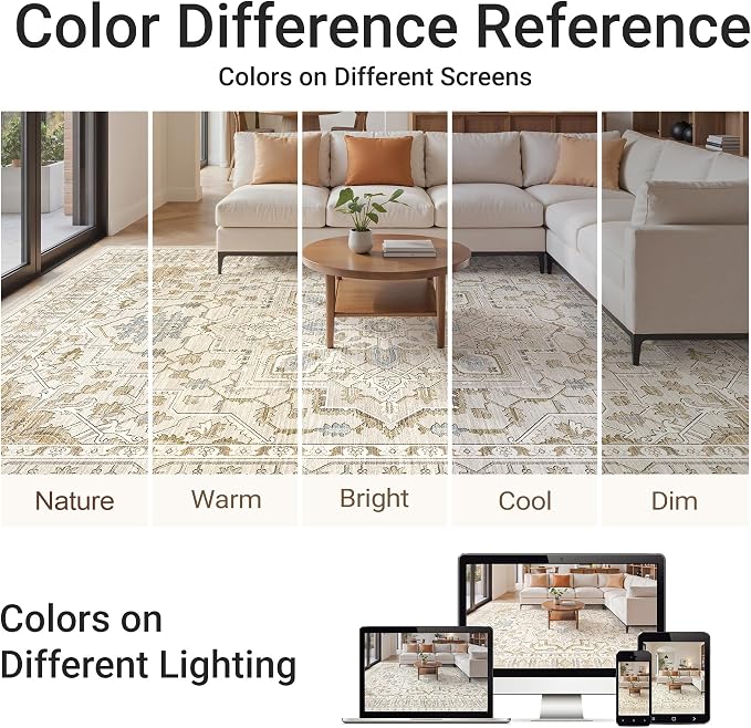 befbee 8x10 Area Rug for Living Rooms, Stain Resistant Neutral Washable Rugs - Image 6