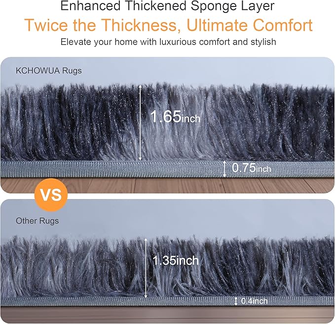 KICHOWUA Thick Area Rug Dark Grey Fluffy 4x6 - Image 3