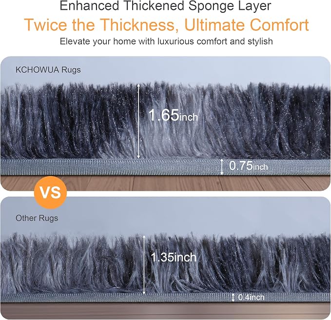 KICHOWUA Thick Area Rug Dark Grey Fluffy Shag 6x9 - Image 3