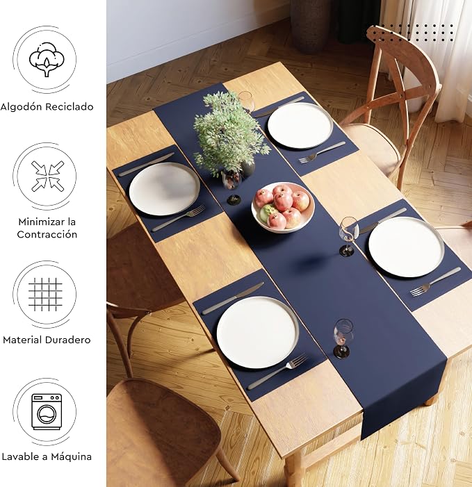 Encasa XO Table Runner, Yarn Dyed Ribbed Cotton 13"x79" | Solid Navy Blue - Image 3