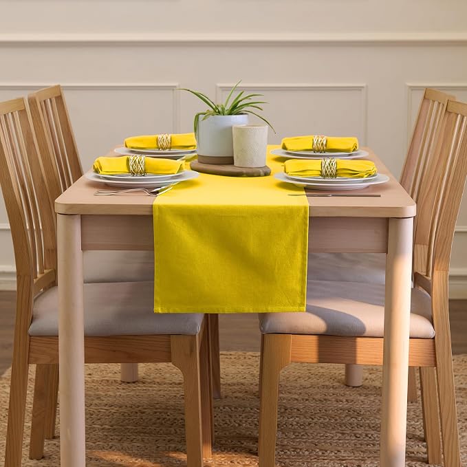 Encasa XO Table Runner, Cotton Canvas Dining Runner 13"x104" | Sunbeam Yellow - Image 4