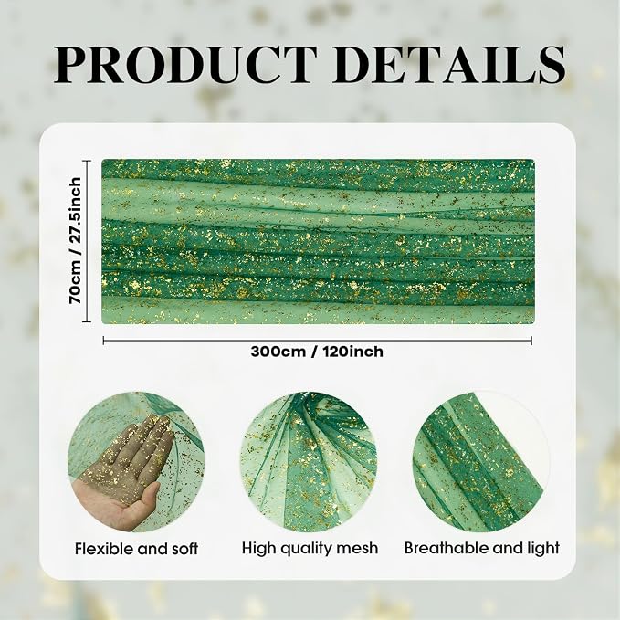 Artoid Mode Green Gold Gauze Table Runner 120 Inch 10Pcs, Glitter Metallic Foil - Image 4