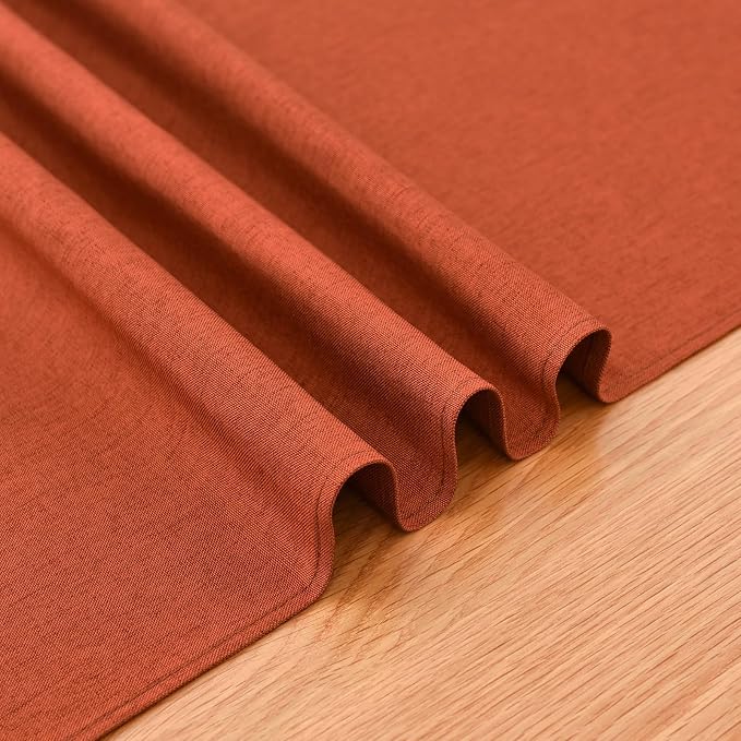 Faux Linen Small Table Runner Water Resistant 13 x 36 in, Rust | Farmhouse - Image 6
