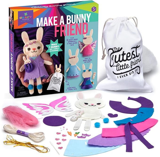 Craft-tastic – Make a Bunny Friend Craft Kit – Learn to Make 1 Easy-to-Sew Stuffie with Clothes & Accessories