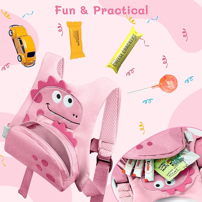 Dr.meter 3 in 1 Toddler Harness Leash + 8.2ft Anti Lost Wrist Link, Cute Dinosaur Kids Anti Lost Leash with Key Lock, Child Walking Harness for Parent Boys Girls Keep Kids Close, Travel Essensials