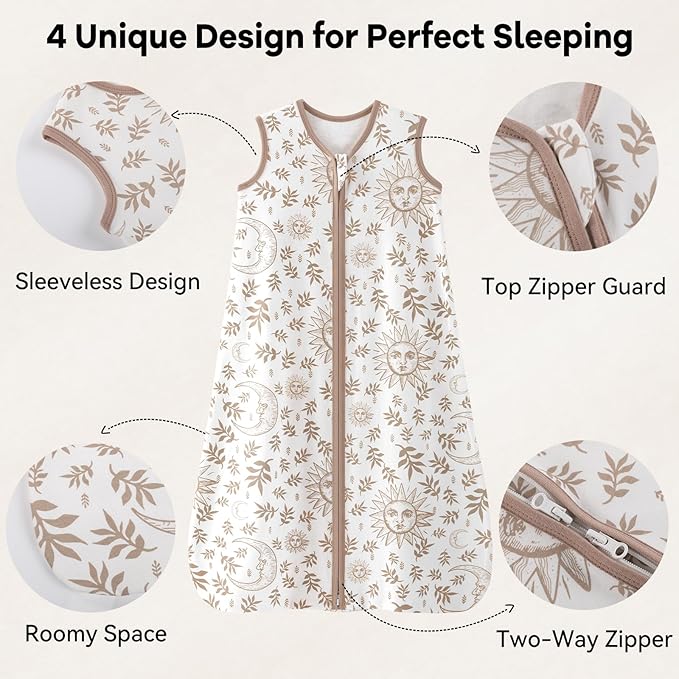 Baby Sleep Sack 0-6 Months 3 Pack 100% Cotton Lightweight 0.5 TOG Wearable Blanket Baby Sleep Bag with 2-Way Zipper for Newborn Infant Toddler Beige