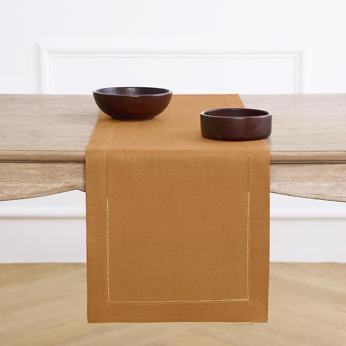 Solino Home 100% Pure Linen Table Runner Brown Sugar Hemstitch, 14 x 72 in | by SolinoHome