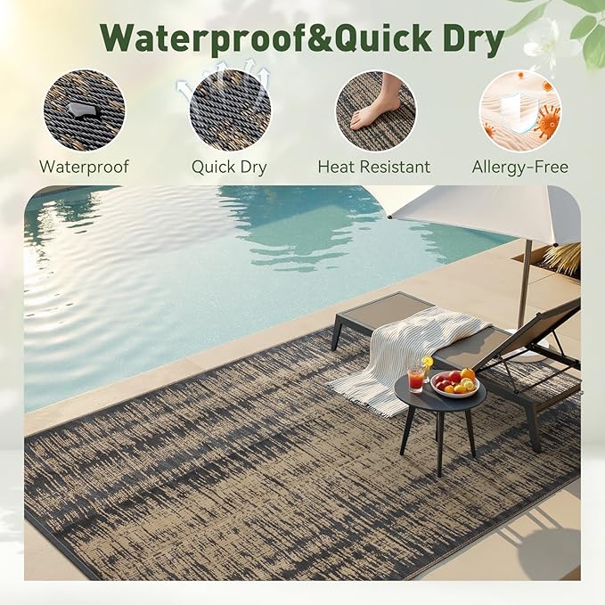 MontVoo Outdoor Rug Waterproof 5x8 ft Outdoor Carpet Patio Rug Mat Reversible - Image 2