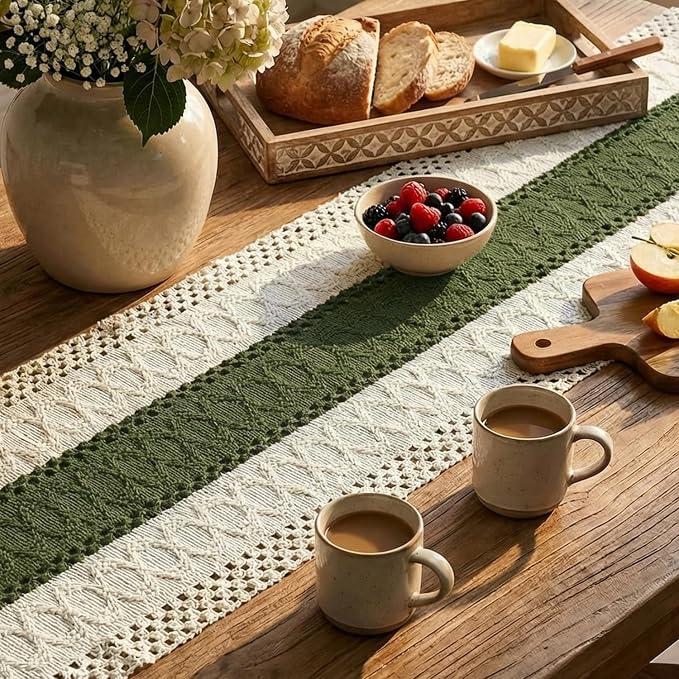 Artoid Mode Army Green Farmhouse Rustic Table Runner 12x60 Inch | Seasonal - Image 3