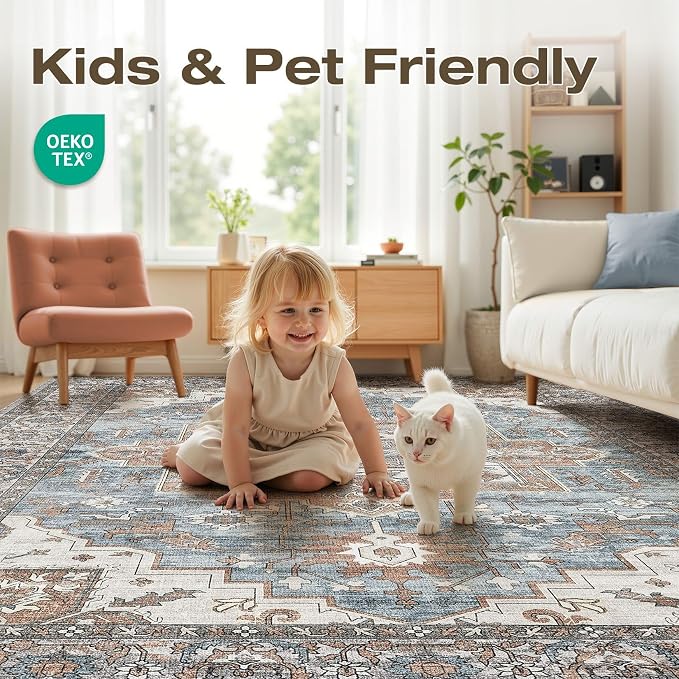 7x9 Area Rugs Living Room: Washable Vintage Rug Large Non-Slip Stain Resistant - Image 6