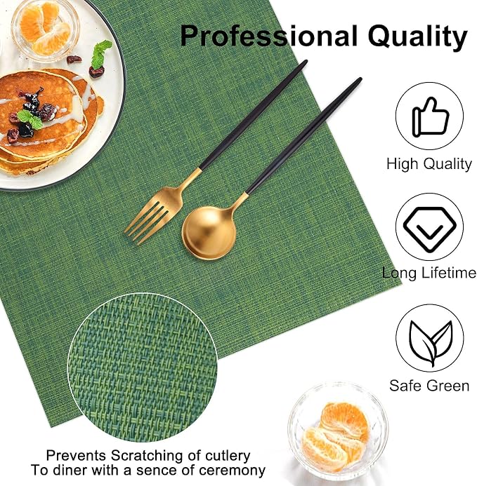 Vinyl Placemats Set of 6, PVC Woven Washable Non-Slip Table Mats, Heat - Image 6