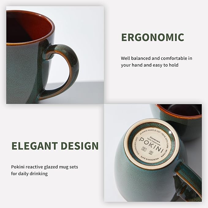 Pokini Coffee Mug 14 oz, Ceramic Coffee Mugs Set of 4, Reactive Glaze Mug - Image 4