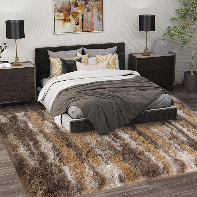 Shag Rugs for Living Room 6x9, Ultra Soft Abstract Brown Big Fuzzy Rugs for - Image 2