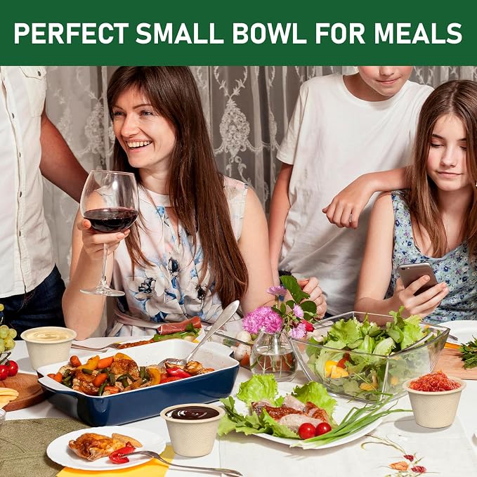 4 oz Small Paper Bowls, 100 Pack Compostable Natural | Biodegradable Natural - Image 2