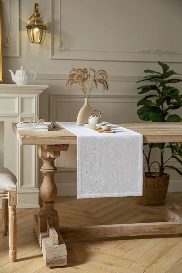 Burlap Style Farmhouse Table Runner, 14x72 Inches White | Thick Durable Fabric - Image 3