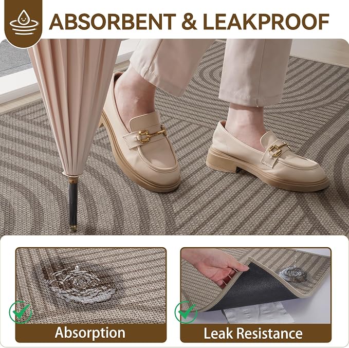 Front Door Mat 17''x30'', Absorbent Dirt Resist Washable Non Slip Low-Profile - Image 3