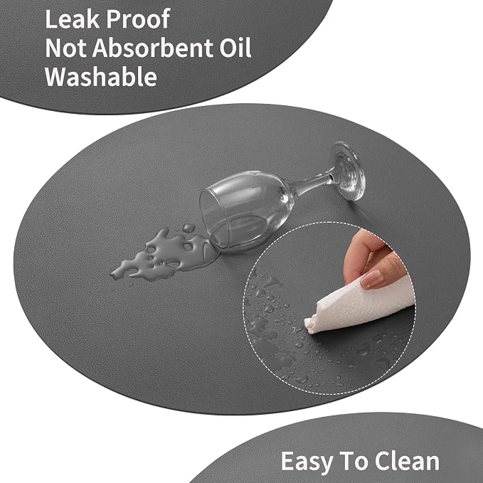 Myir JUN 15 Inches Round Placemats Set of 6 Faux Leather Place Mats | - Image 4