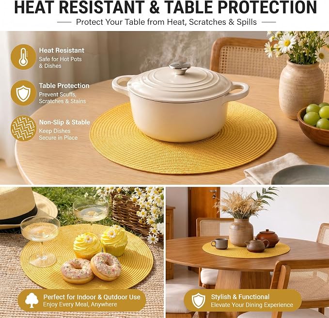 FunWheat Round Braided Placemats Set of 4 Table Mats - Image 7